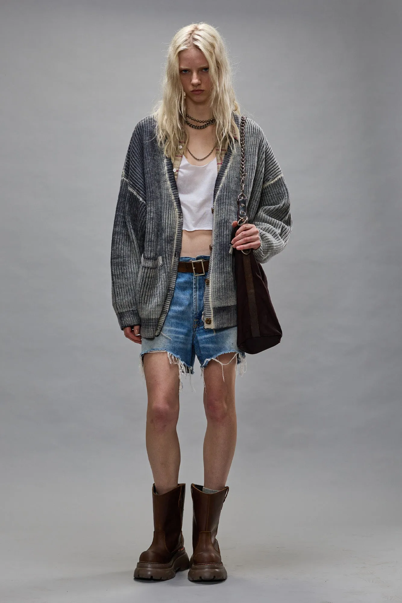 OVERSIZED CARDIGAN - DISTRESSED BLACK