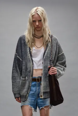 OVERSIZED CARDIGAN - DISTRESSED BLACK