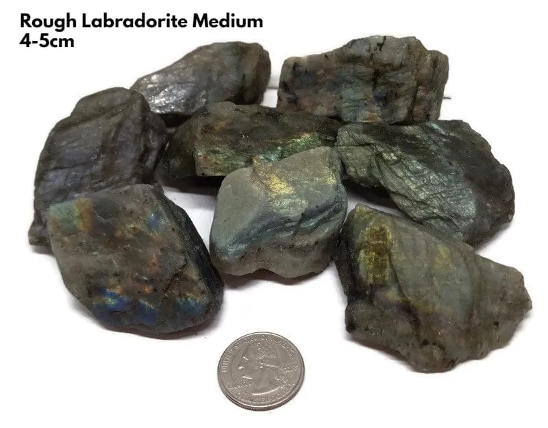 Rough Raw Flash Labradorite sizes from 1.75 to 3 inch