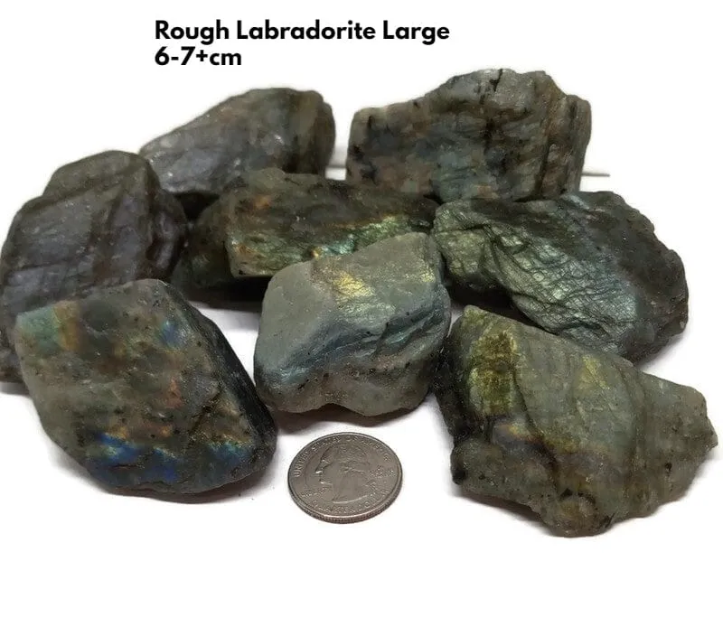 Rough Raw Flash Labradorite sizes from 1.75 to 3 inch