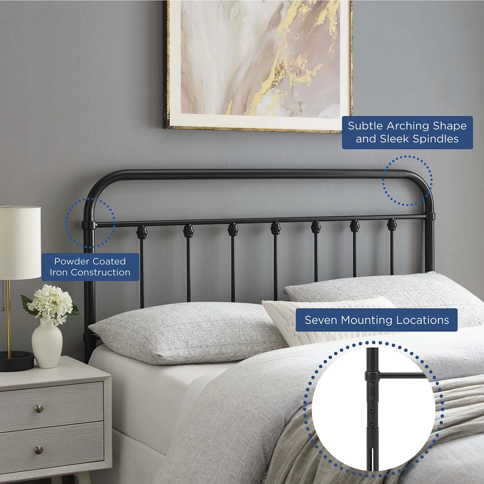 Sage King Metal Headboard Black MOD-6155-BLK