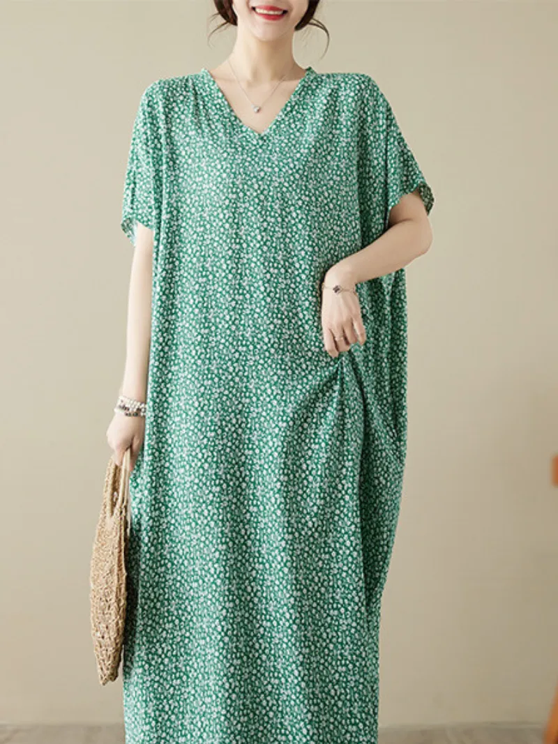 The Lost Heart Women's Cotton V-neck Kaftan Dress