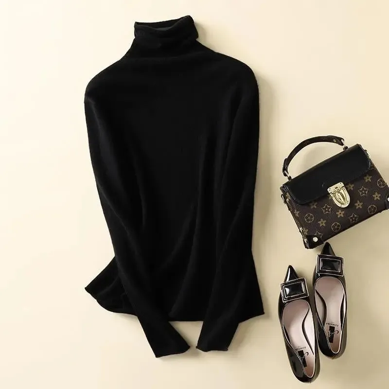 Turtleneck Western Style Inner Wear Thin Knitted Cashmere Sweater