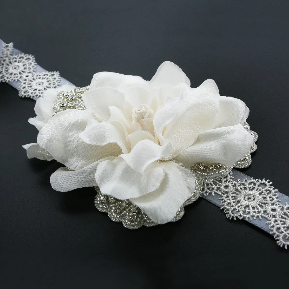 Wedding Sash with Silk Gardenia