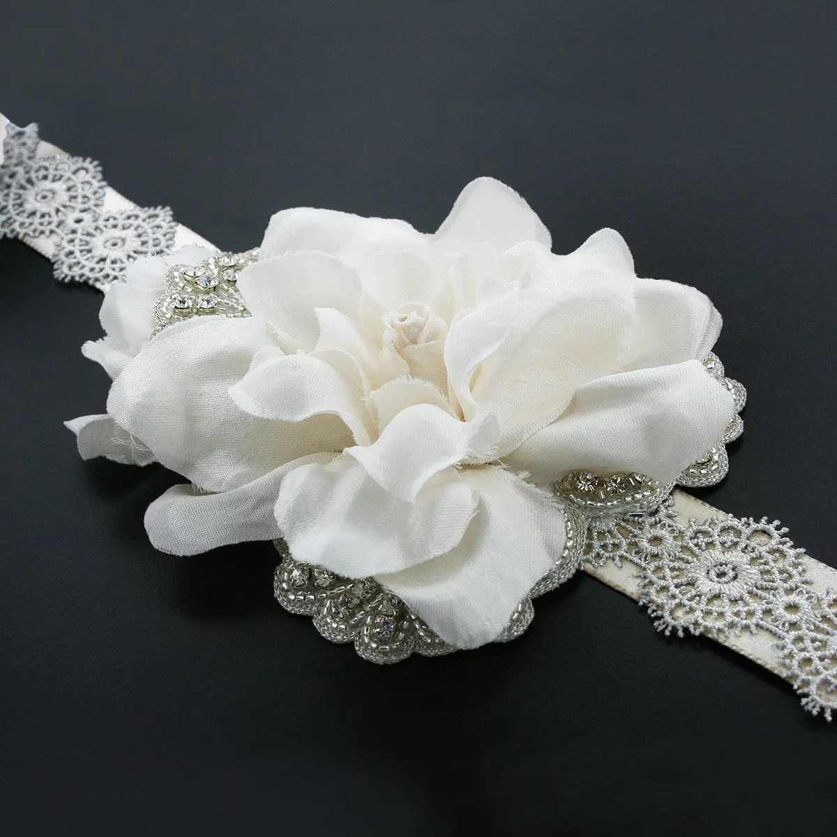 Wedding Sash with Silk Gardenia