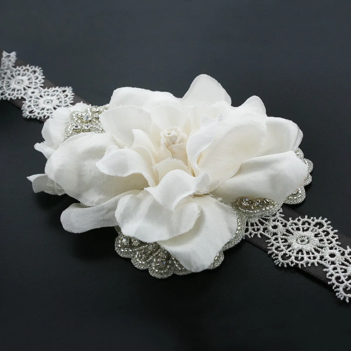 Wedding Sash with Silk Gardenia