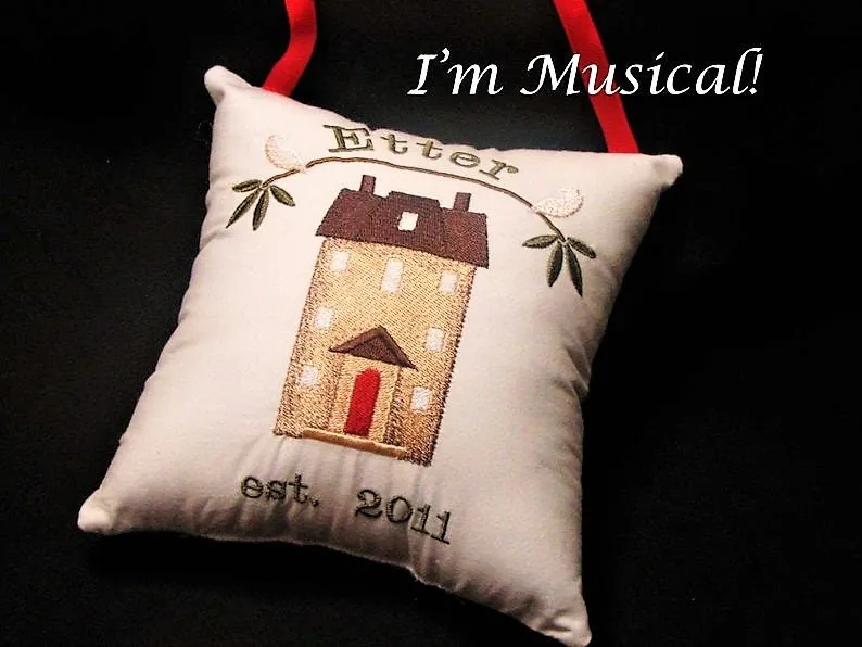 Welcome Home Music Box Pillow -- Personalized Embroidered MUSICAL Keepsake -- Wedding, Housewarming