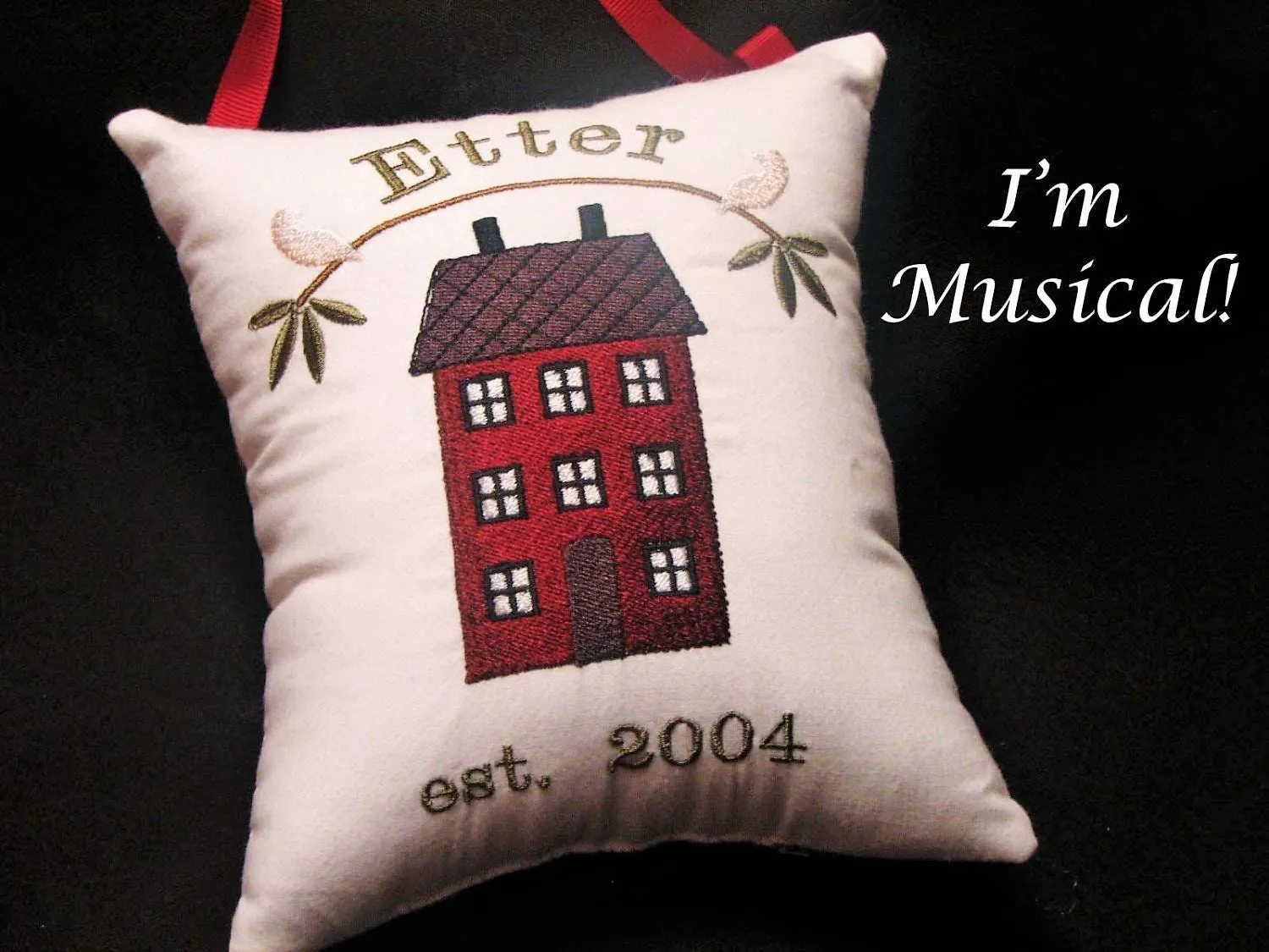 Welcome Home Music Box Pillow -- Personalized Embroidered MUSICAL Keepsake -- Wedding, Housewarming