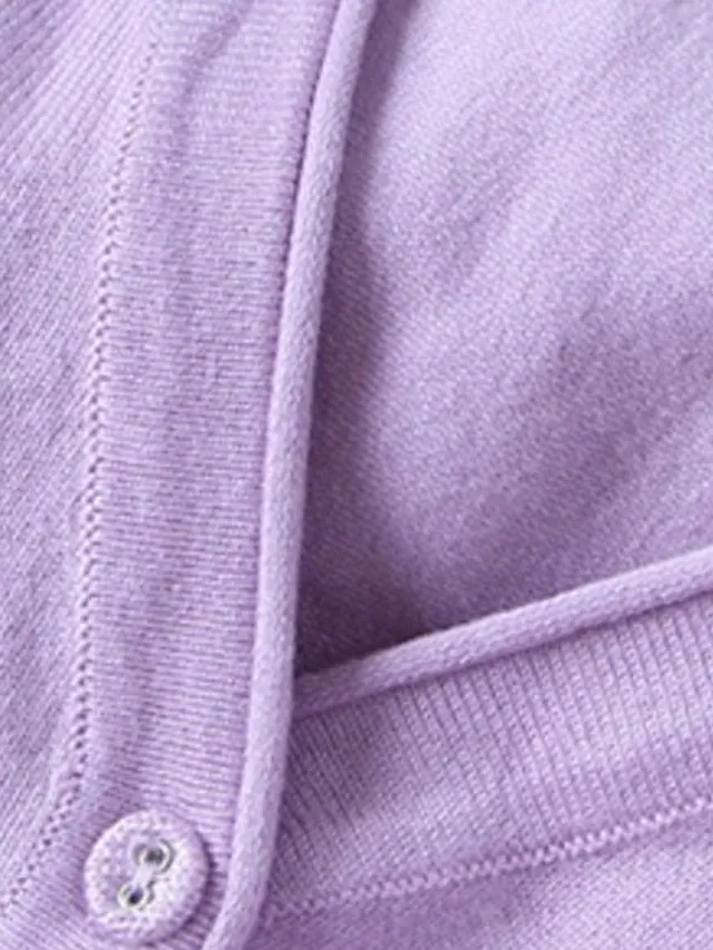 Women's Cardigan Sweater Jumper Knit Button Knitted Pure Color V Neck Stylish Casual Outdoor Work Spring Summer Purple Pink M L XL / Cotton / Long Sleeve / Cotton / Regular Fit / Going out