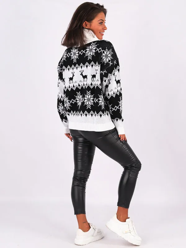 Women’s Christmas Print Casual Fit Large Turtleneck Jumper