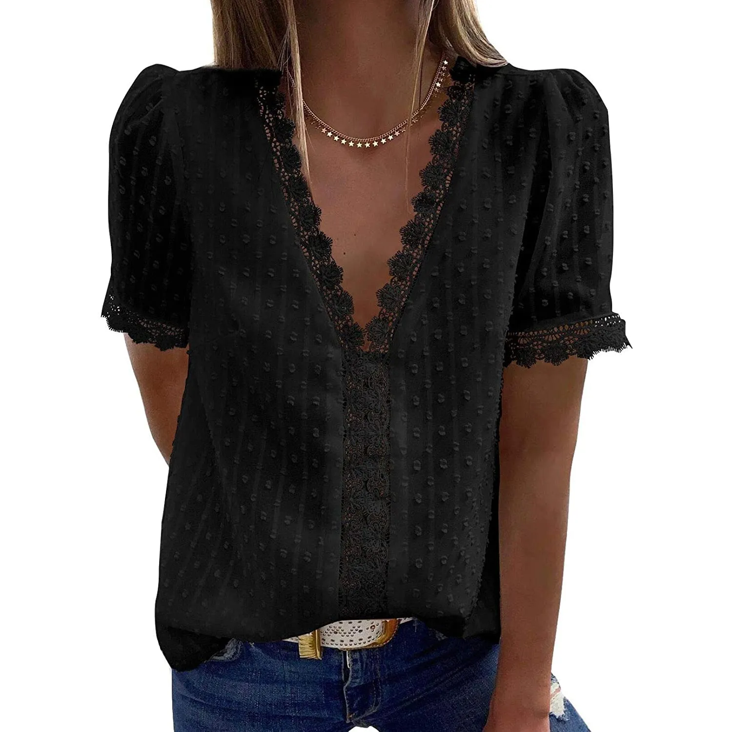 Women's Sexy Lace V-Neck Top