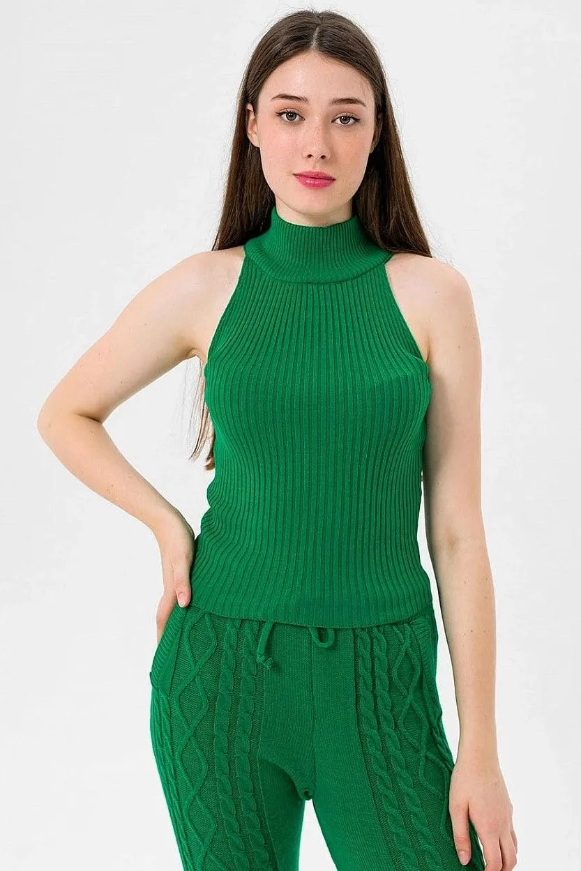 Women's Sleeveless Turtleneck Sweater - Green | Trendy Knitwear for Stylish Layering